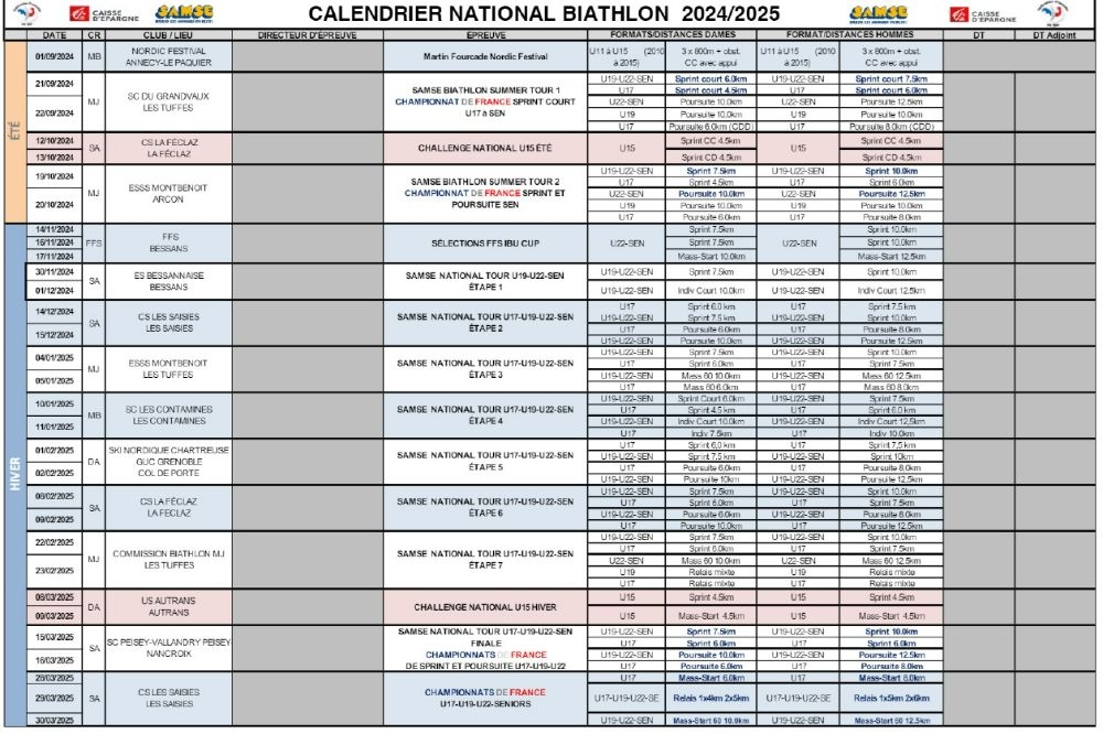 Calendrier national biathlon